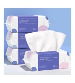 PoeticEHome Extra Thick Cotton Dry Wipes. Disposable Face Towel Lint-Free Facial Tissue Cloths for Deeply Cleansing & Makeup Cleaning 4 PACK