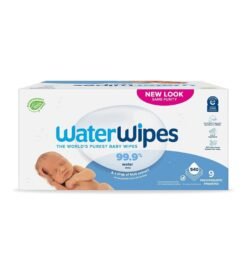 WaterWipes Plastic-Free Original Baby Wipes. 99.9% Water Based Wipes. Unscented & Hypoallergenic for Sensitive Skin. 540 Count (9 packs). Packaging May Vary