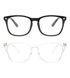 livho 2 Pack Blue Light Blocking Glasses. Computer Reading/Gaming/TV/Phones Glasses for Women Men.Anti Eyestrain & UV Glare (Light Black+Clear)