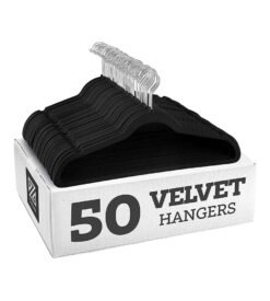 Zober Velvet Hangers 50 Pack ?C Black Hangers for Coats. Pants & Dress Clothes ?C Non Slip Clothes Hanger Set w/ 360 Degree Swivel. Holds up to 10 lbs ?C Strong Felt Hangers for Clothing