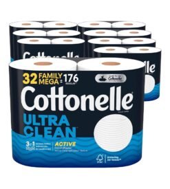 Cottonelle Ultra Clean Toilet Paper with Active CleaningRipples Texture. Strong Bath Tissue. 32 Family Mega Rolls (32 Family Mega Rolls = 176 Regular Rolls) (8 Packs of 4). 388 Sheets per Roll