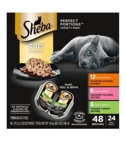 SHEBA PERFECT PORTIONS Cuts in Gravy Wet Cat Food Trays (24 Count. 48 Servings). Roasted Chicken. Gourmet Salmon and Tender Turkey Entr??e. Easy Peel Twin-Pack Trays